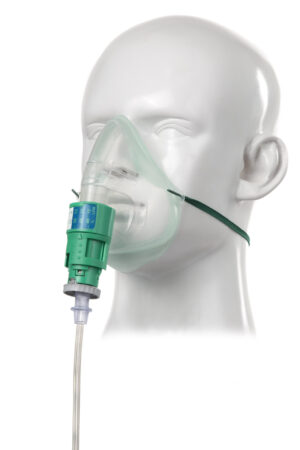 1137 015 Silente Intersurgical EcoLite adult adjustable venturi mask kit  on head scaled